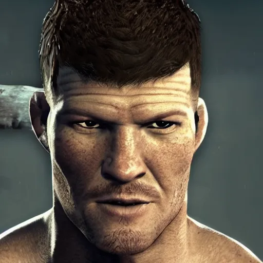 Image similar to character screenshot of ufc commentator michael bisping with a pirate eyepatch, npc talking, skyrim, wilderness, 1 0 8 0 p, bokeh, elder scrolls v, detailed, dialog text