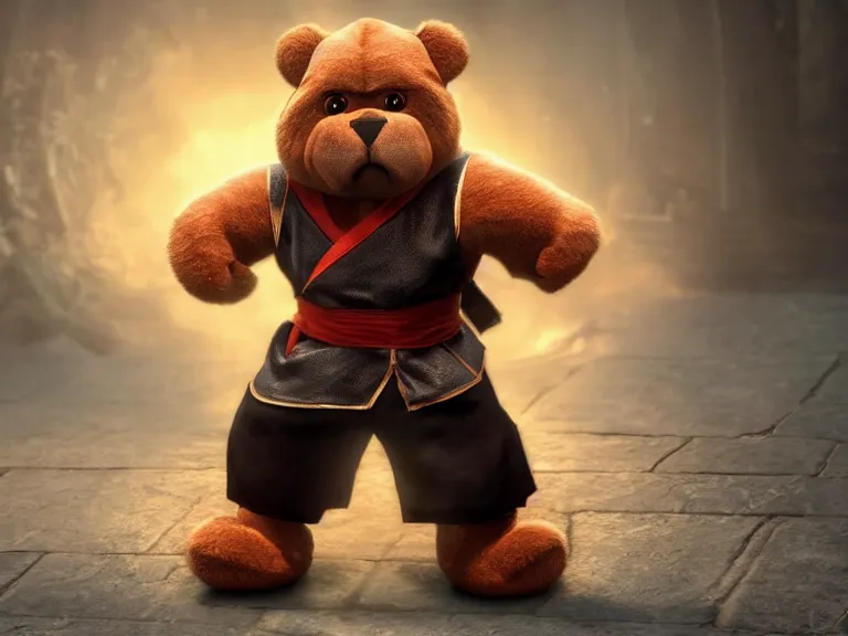 Prompt: Teddy Ruxpin in Mortal Kombat 11, PS5, 5k, in-game cimematic