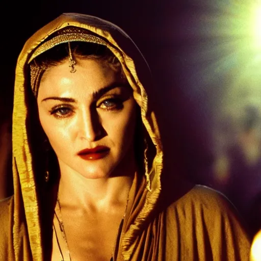 Prompt: stunning awe inspiring madonna as the female jesus christ, movie still 8 k hdr atmospheric lighting