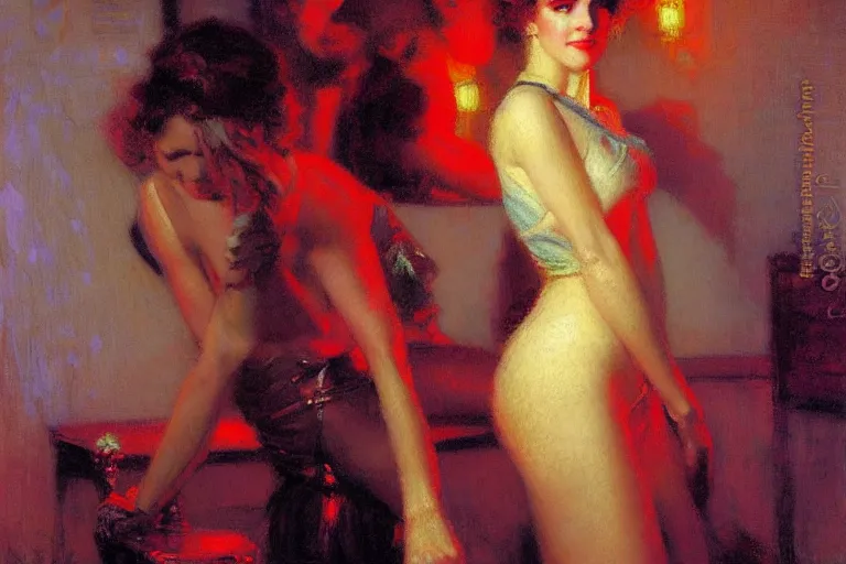 Image similar to winter, attractive female, neon light, painting by gaston bussiere, craig mullins, j. c. leyendecker