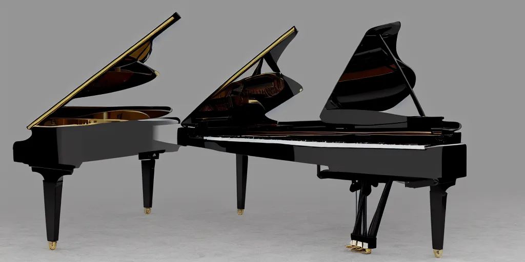 Prompt: black grand piano, reflective, rtx, high quality, 8 k.