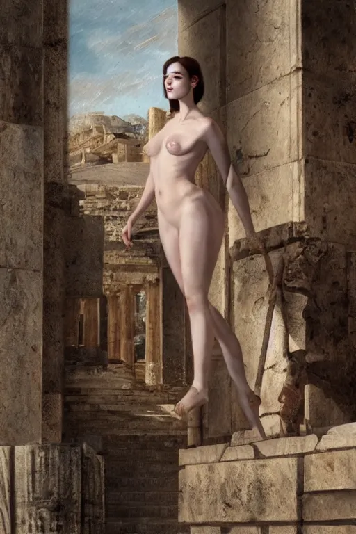 Image similar to stoya visits ancient athens, oil on canvas, intricate, 8 k highly professionally detailed, hdr, cgsociety