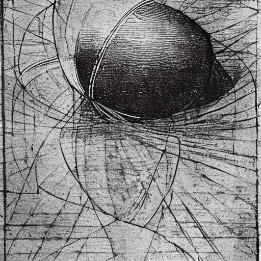 Image similar to Leonardo DaVinci illustration of a nuclear bomb