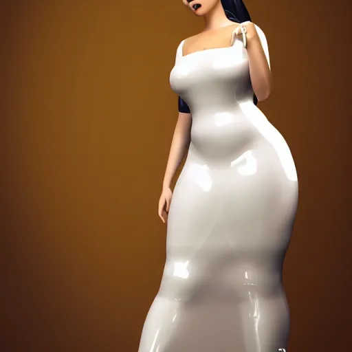 Image similar to curvy feminine hot goth cutie in a sublime elegant polished white latex neck-high gown with golden trim and latex leggings, thin waist, cgsociety, photorealistic, comfy ambience, idealistic, 16k, smooth, sharp focus, trending on ArtStation, volumetric lighting, fully clothed, worksafe