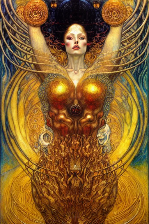 Image similar to Divine Chaos Engine by Karol Bak, Jean Delville, William Blake, Gustav Klimt, and Vincent Van Gogh, symbolist, visionary