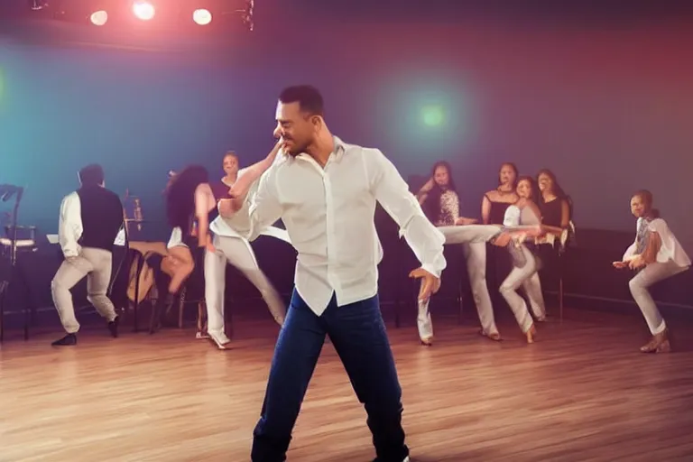 Prompt: still photo of bachata dancing, highly detailed, photorealistic portrait, bright studio setting, studio lighting, crisp quality and light reflections, unreal engine 5 quality render