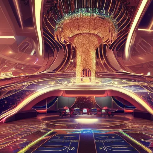 Image similar to futuristic casino, crisp, artistic, artstation, beautiful, luxury