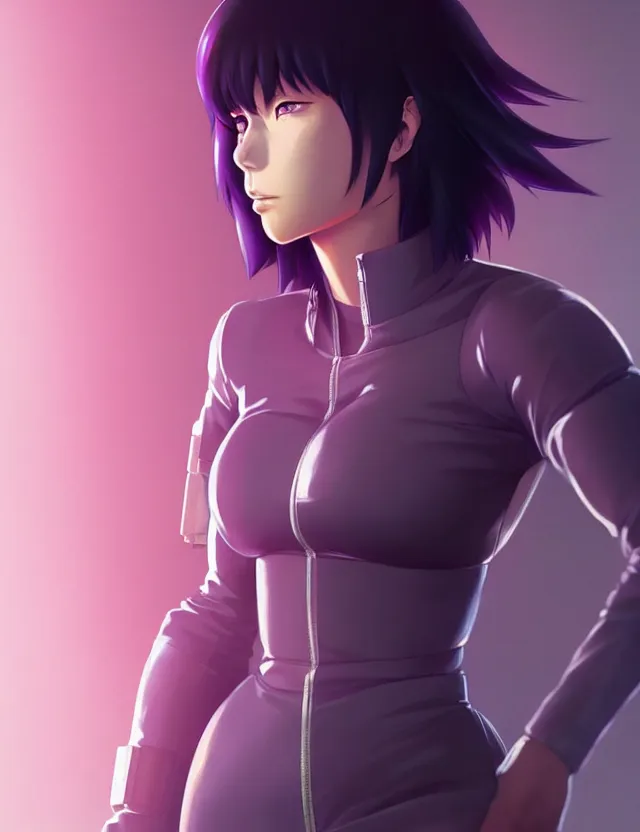 Image similar to a fullbody portrait of motoko kusanagi the major ghost in the shell : : stand alone complex, under repairs, maintenance : : by ilya kuvshinov, rossdraws, artgerm, sola digital arts, anti aliasing, raytracing : :