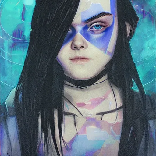 Prompt: Elle Fanning in Halo 2 as Cortana picture by Sachin Teng, asymmetrical, dark vibes, Realistic Painting , Organic painting, Matte Painting, geometric shapes, hard edges, graffiti, street art:2 by Sachin Teng:4