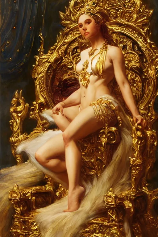 Prompt: full body portrait of blind queen astride her throne, highly detailed painting by gaston bussiere, craig mullins, j. c. leyendecker, 8 k, mid shot