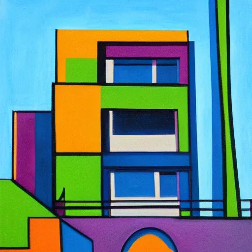 Image similar to colorful oil painting of tel aviv bauhaus architecture in the style of henri matisse