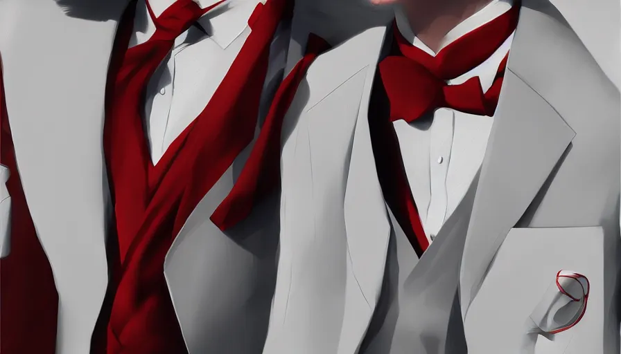 Prompt: Osiris in white suit and red tie, hyperdetailed, artstation, cgsociety, 8k