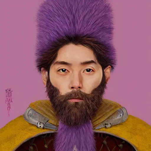 Image similar to A professional digital portrait painting of a D&D druid, painted by Wes Anderson, painted by Hayao Miyazaki, dressed in light armor, 4k, digital art, trending on cgsociety, highly detailed, head and shoulders shot, shallow depth of field, purple and yellow lighting, professional lighting, airbrush,