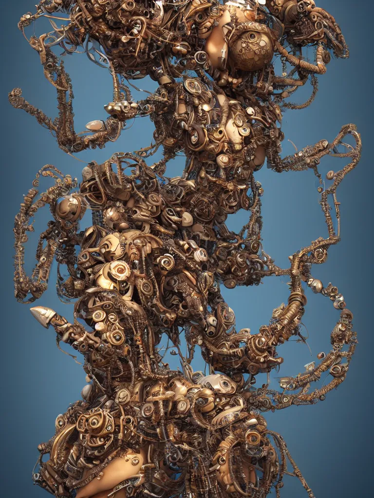 Image similar to a beautiful goddesses intertwined by intricate bio - mech tendrils made of machine and robot parts, by justin gerard and james jean, 3 d, cinema 4 d render, trending on artstation, octane render, 8 k