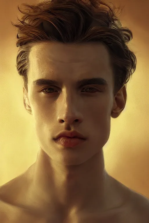 Image similar to stunningly handsome, male ballet dancer in jungle, symmetrical face, golden hour, smooth, focus, highly detailed, hyper realistic, dramatic lighting, elegant, intricate, concept art, art by wlop, mars ravelo, greg rutowski, artstation