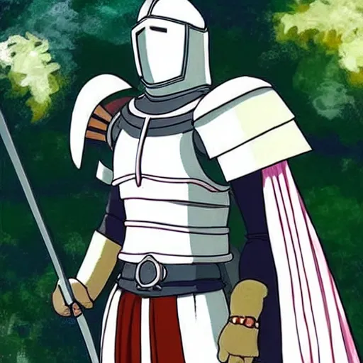 Image similar to a medieval anime knight in the style of studio ghibli