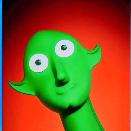 Image similar to Gumby with a long prosthetic nose 1977 wacky live-action childrens show technicolor film