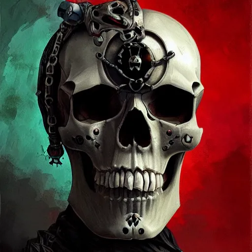 Image similar to cyborg pirate skull in the style of Marc Simonetti