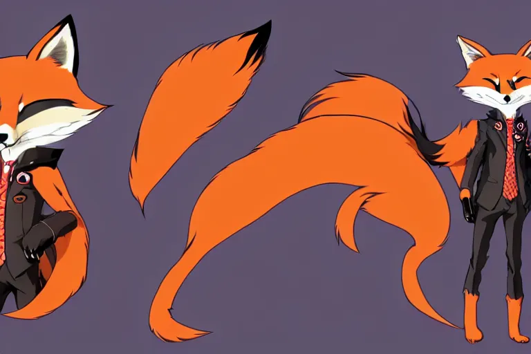 Image similar to a furry tan male fox on a persona 5 : royal ( by atlus ) video game splash screen, a furry male sandcolored tan fox fursona ( has hair ), persona 5 phantom thief style