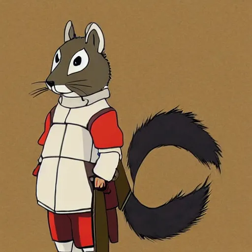 Prompt: anthropomorphic squirrel as a samurai, in the style of naruto shippuden and studio ghibli