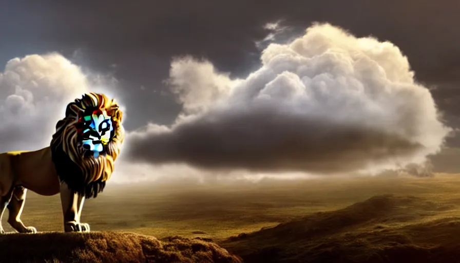 Image similar to cloud in the shape of a lion, matte painting, highly detailed, 8k