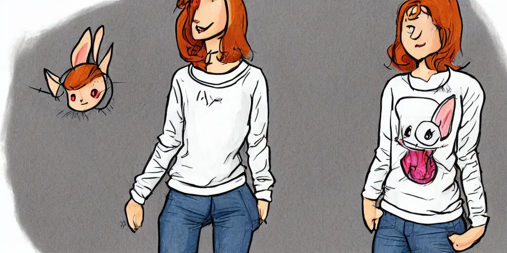 Image similar to women, ginger, cartoon, sweatshirt, concept art, concept art, bunny ears,