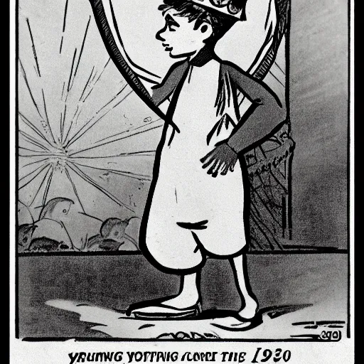 Image similar to young boy wearing a crown 1920 cartoon style illustration