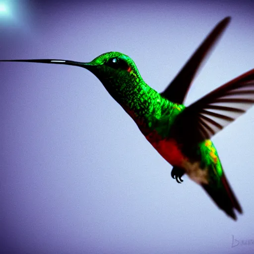 Prompt: realistic!!!! cybernetic!!!!!!!!!!!! hummingbird, studio lighting, dark background