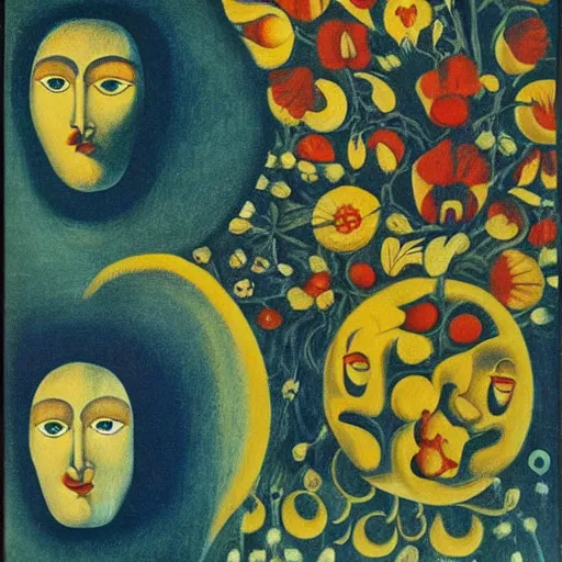 Image similar to floral face portrait by leonetto cappiello and wojciech siudmak and ernst fuchs, anni albers, oil on canvas