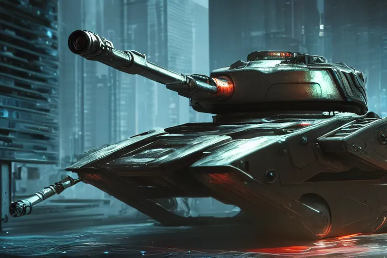 Image similar to cyberpunk alien concept inspired tank, futuristic look, highly detailed body, very powerful, photorealistic camera shot, bright studio setting, studio lighting, crisp quality and light reflections, unreal engine 5 quality render