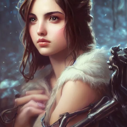 Prompt: beautiful young ana de armas closeup, d & d, fantasy, intricate, elegant, highly detailed, digital painting, artstation, concept art, matte, sharp focus, illustration, art by artgerm and greg rutkowski and alphonse mucha