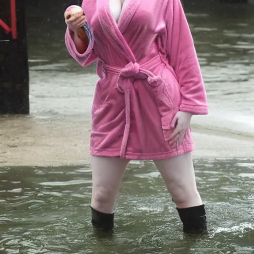 Image similar to Christina Hendricks with bathrobe, realistic, wet,