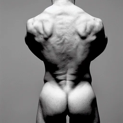 Prompt: a Robert Mapplethorpe's of a man's back