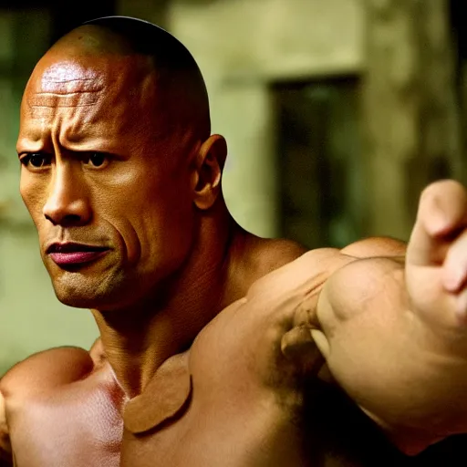 Image similar to film still of dwayne johnson as ip man, pose wing chun style