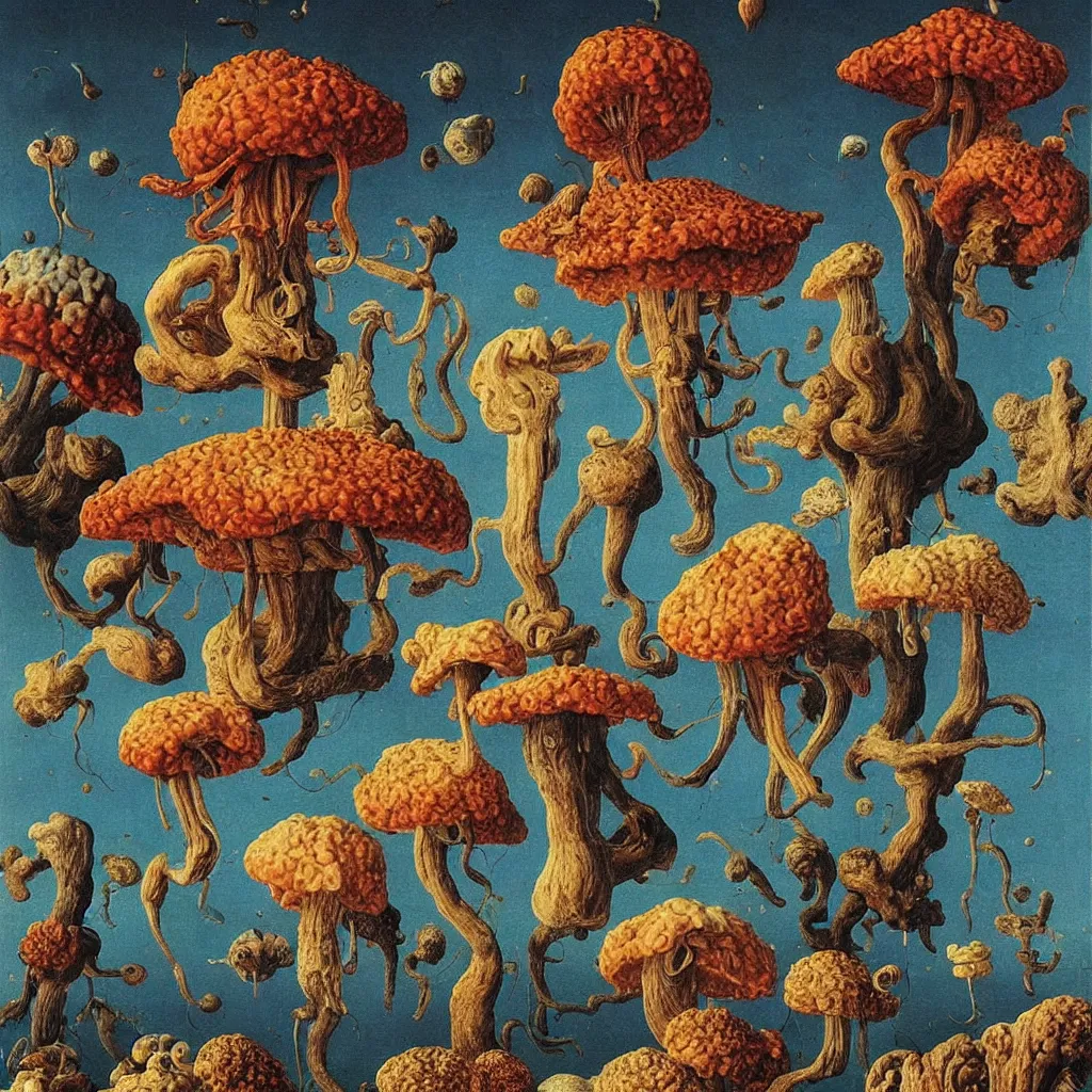 Image similar to a single colorful! ( lovecraftian ) fungus tower white! clear empty sky, a high contrast!! ultradetailed photorealistic painting by jan van eyck, audubon, rene magritte, agnes pelton, max ernst, walton ford, andreas achenbach, ernst haeckel, hard lighting, masterpiece