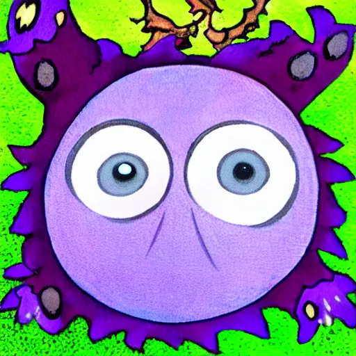 Image similar to 1 eyed 1 horned flying purple monster with fur