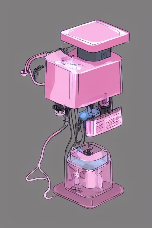 Image similar to Mechanical Pink Vapor Diaper Dispenser, digital art, fantasy, trending on artstation, professional illustration