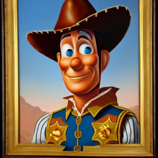 Prompt: a renaissance style portrait painting of Sheriff Woody