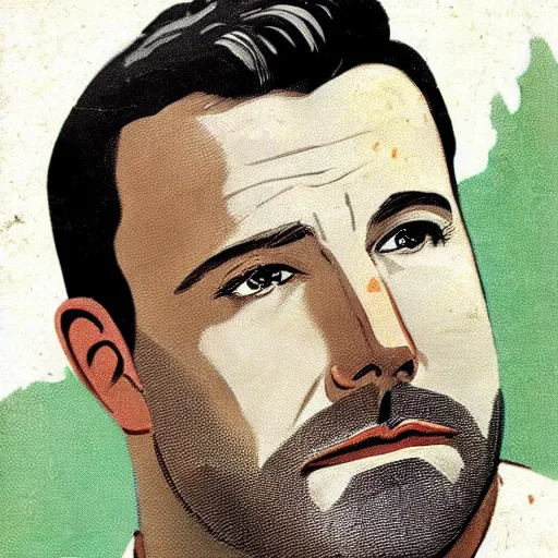 Image similar to “Ben Affleck portrait, color vintage magazine illustration 1950”