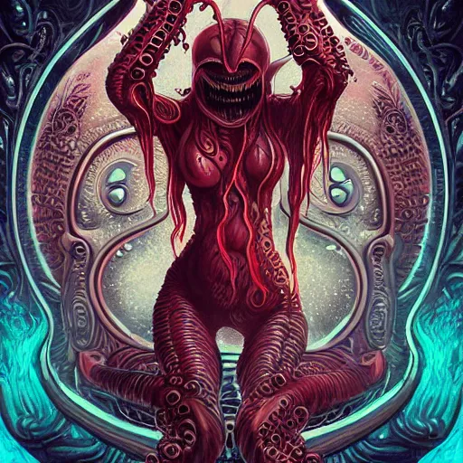 Image similar to scorn giger venom alien doom zdislaw bekinski horror hell alien tentacles satan fire flame octopus, beautiful underwater redhead ballerina portrait as a belly dancer, pixar style, by tristan eaton stanley artgerm and tom bagshaw.