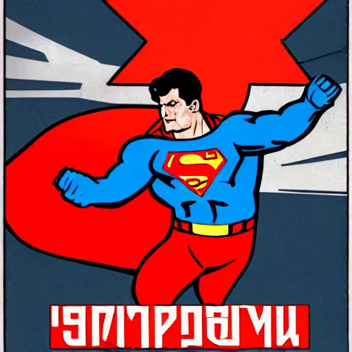 Prompt: soviet superman with hammer and sickle