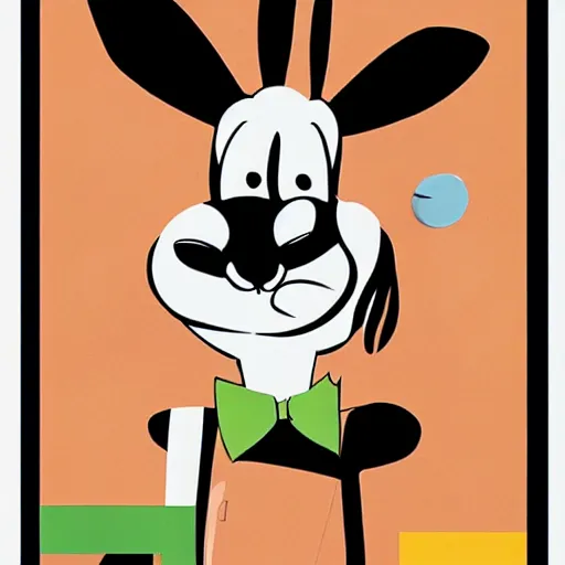 Prompt: contemporary graphic design portrait of bugs bunny in a cow costume, by paul rand