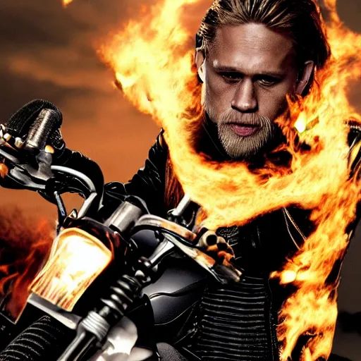 Image similar to Charlie hunnam As Ghostrider hyper realistic 4K quality