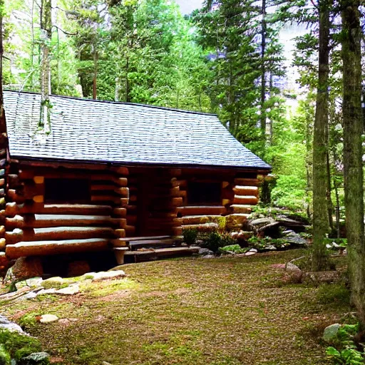 Prompt: “log cabin by the mountain”