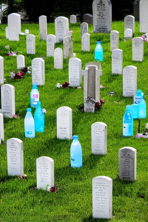 Prompt: graveyard with fiji water bottles replacing gravestones