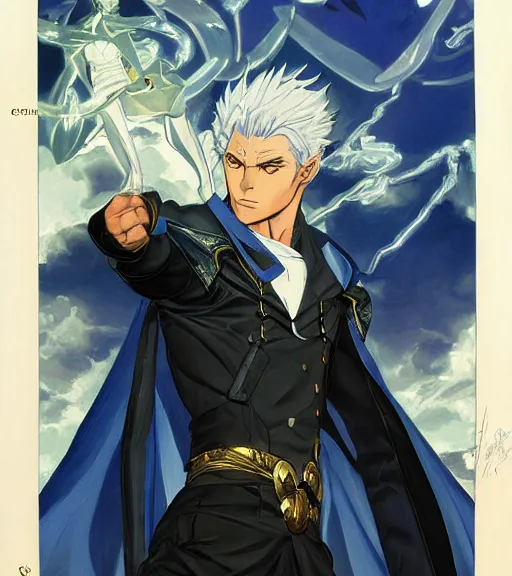 Vergil makes his debut appearance in the devil may cry anime series, facing  off against his brother, dante, in the streets of the city on Craiyon