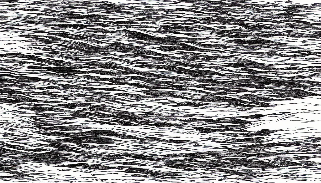 Image similar to ocean cliffs by Moebius, minimalist, detailed, black and white drawing