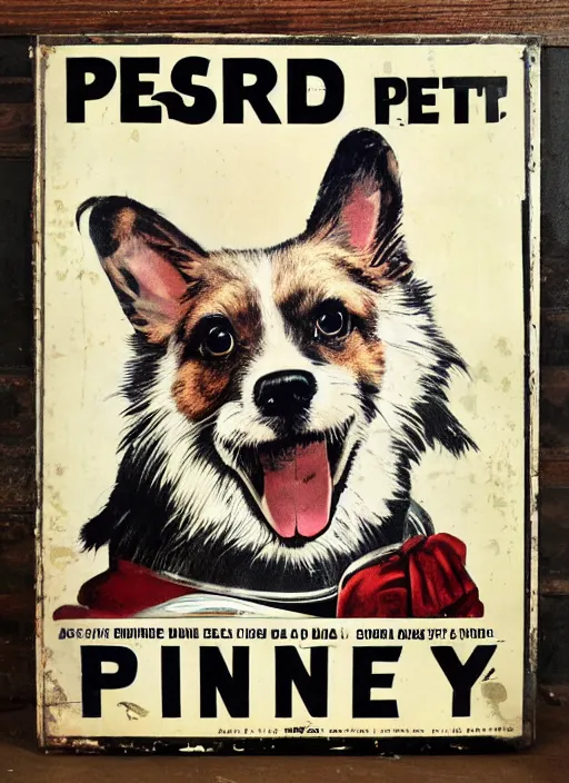 Prompt: vintage tin pet poster sign