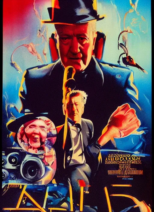 Image similar to a movie poster with david lynch, poster art by drew struzan, featured on reddit, retrofuturism, movie poster, reimagined by industrial light and magic, poster art