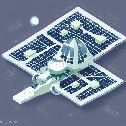 Prompt: isometric view of a science fiction space station in space, concept art, digital art